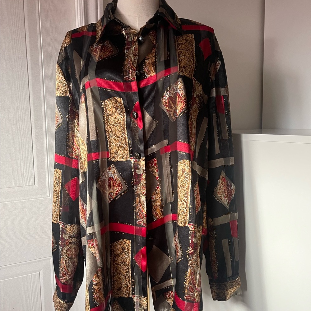 Vintage Dress Shirt , Black Red Gold